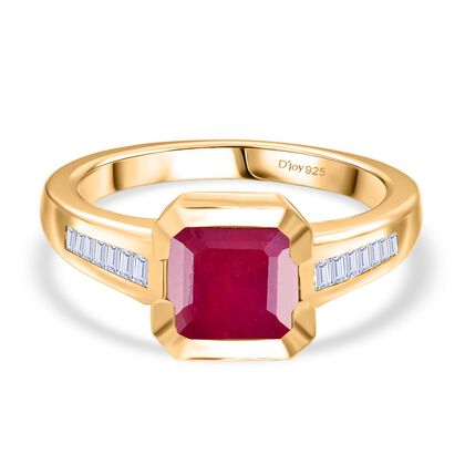 D'Joy Afrikanischer Rubin (Fissure gef&uuml;llt), Wei&szlig;er Diamant Ring 925 Silber 750 Gelbgold Vermeil (Gr&ouml;&szlig;e 21.00) ca. 2,74 ct