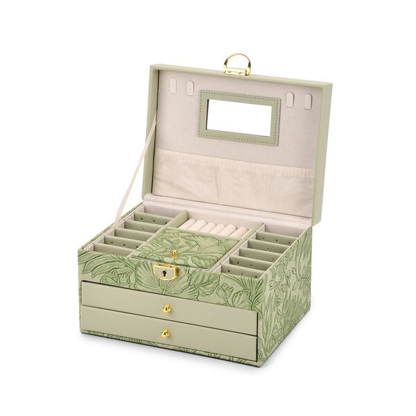 3-lagige PU Schmuckk&auml;stchen mit gepr&auml;gtem Blumenmuster, 22x17x13 cm, Gr&uuml;n image number 5