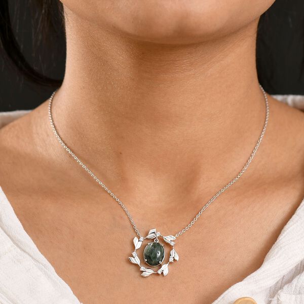 Sibirische Seraphinit und Zirkon Halskette, 45 cm - 4,88 ct. image number 3