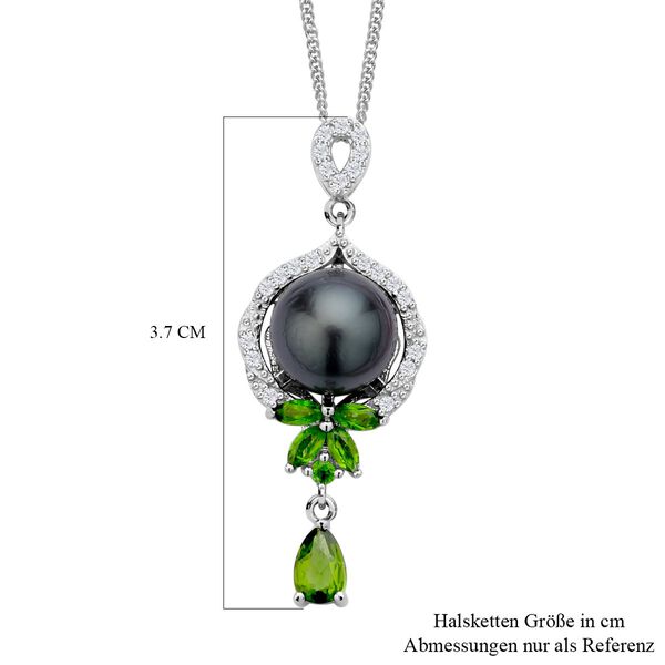 Tahiti Perle, nat&uuml;rlicher Chromdiopsid Anh&auml;nger mit Kette im Schmuckset 925 Silber rhodiniert ca. 1.01 ct image number 5