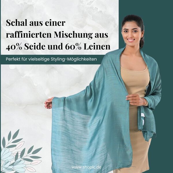 Modischer Schal aus 40% Seide und 60% Leinen, 70x200 cm, Blau image number 2