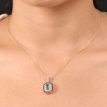 D&rsquo;Joy AAA Kagem sambischer Smaragd, Mosambik Rubin und Moissanit Anh&auml;nger mit 50cm Kette - 6,39 ct.