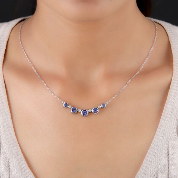 Tansanit und Zirkon Halskette 45 cm 925 Silber platiniert ca. 2,15 ct image number 3