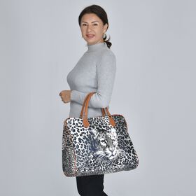Safari-Tasche mit lebendigem Leopardenmuster, 43x20x38cm, Schwarz weiß