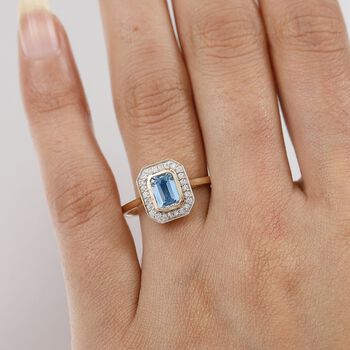 AAA Santamaria Aquamarin, Wei&szlig;er Diamant Ring 585 Gelb Gold (Gr&ouml;&szlig;e 19.00) ca. 1.05 ct