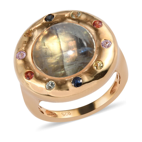 Premium Regenbogen Mondstein und mehrfarbiger Saphir-Ring, 925 Silber vergoldet  ca. 7,86 ct image number 4