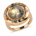 Premium Regenbogen Mondstein und mehrfarbiger Saphir-Ring, 925 Silber vergoldet  ca. 7,86 ct image number 3