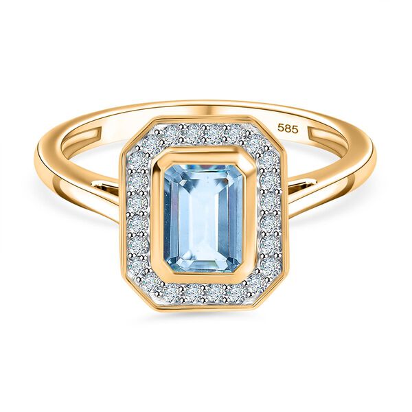 AAA Santamaria Aquamarin, Weißer Diamant Ring 585 Gold (Größe 19.00) ca. 1,05 ct image number 0