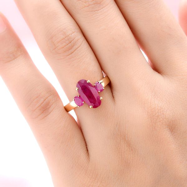 Afrikanischer Rubin (Fissure gefüllt)-Ring, 925 Silber vergoldet (Größe 21.00) ca. 3.81 ct image number 3