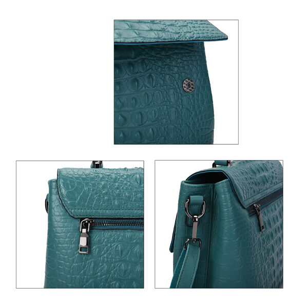 Schultertasche aus 100% echtem Leder mit Kroko-Prägung und abnehmbarem Riemen image number 3