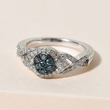 Blauer und wei&szlig;er Diamant-Ring, 925 Silber platiniert  ca. 0,50 ct