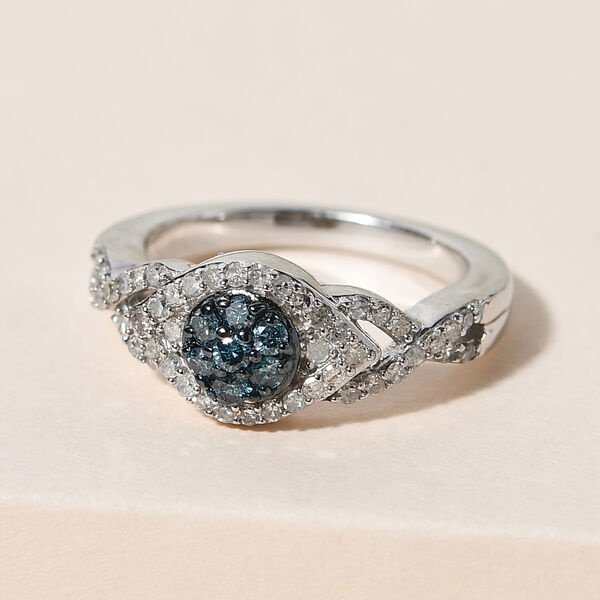 Blauer und weißer Diamant-Ring, 925 Silber platiniert  ca. 0,50 ct image number 2