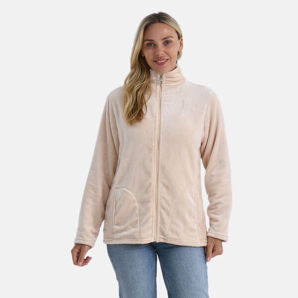 LA MAREY - Samtjacke mit Reißverschluss und Taschen, Beige, S / M image number 0