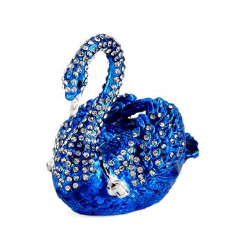 " Swan Trinket Storage Box Material:metal& synthetic crystal color: Blue size: 7*5*7cm"