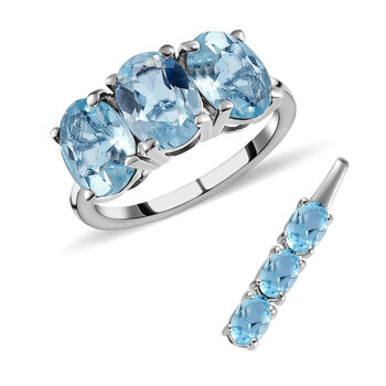 2er-Set himmelblauer Topas-Ring und Anh&auml;nger, 925 Silber platiniert, ca. 6,38 ct