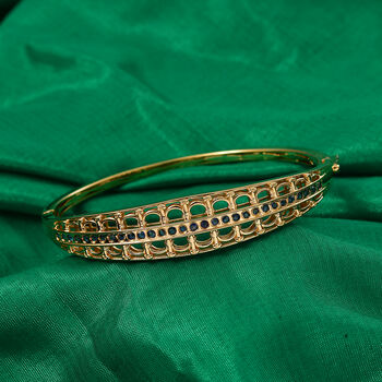 GP - Kanchanaburi Blauer Saphir Armreif ca. 19 cm 925 Silber 750 Gelbgold Vermeil ca. 1,55 ct.