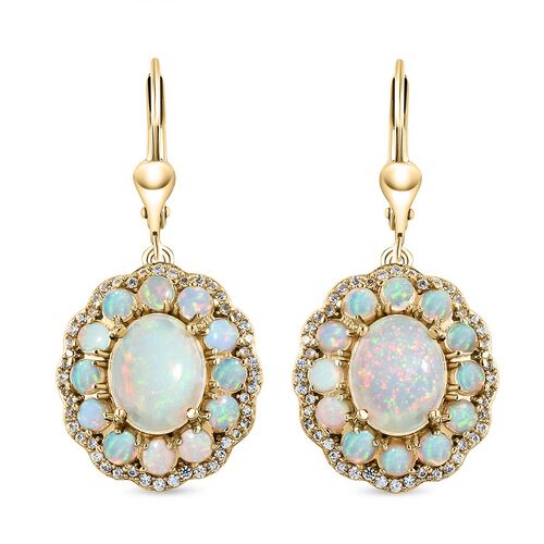 AA natürliche, äthiopische Welo Opal und florale Zirkon-Halo-Ohrhänger in Silber image number 0