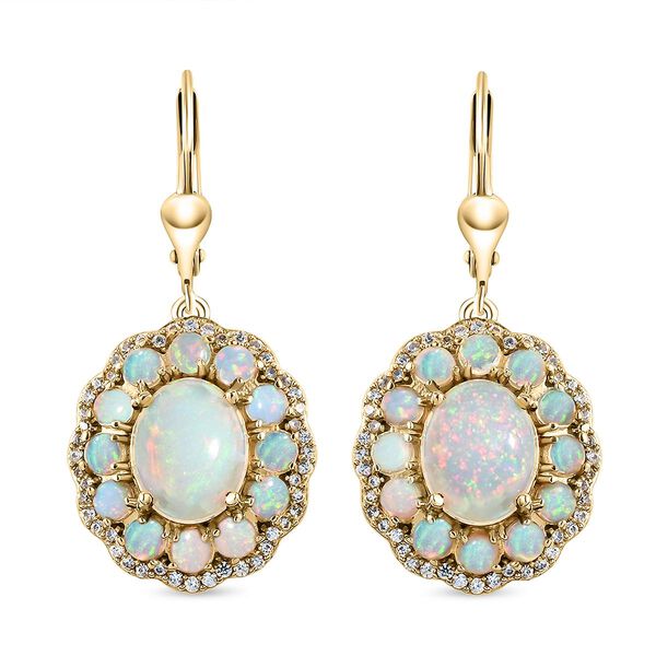 Nat&uuml;rliche, &auml;thiopische Welo Opal-Ohrringe, 925 Silber Gelbgold Vermeil ca. 5.47 ct