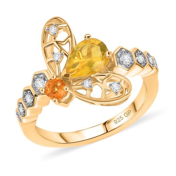 Kanarischer Opal, Feueropal Ring 925 Silber 750 Gelbgold Vermeil (Gr&ouml;&szlig;e 17.00) ca. 0,68 ct image number 5