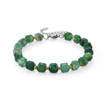 Gr&uuml;ner Achat, Glas Armband ca. Flexibles cm 316L Edelstahl 58.00 ct