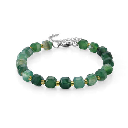 Gr&uuml;ner Achat, Glas Armband ca. Flexibles cm 316L Edelstahl 58.00 ct