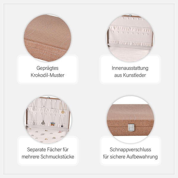 Krokodilmuster Echtleder Ring Koffer, braun image number 4