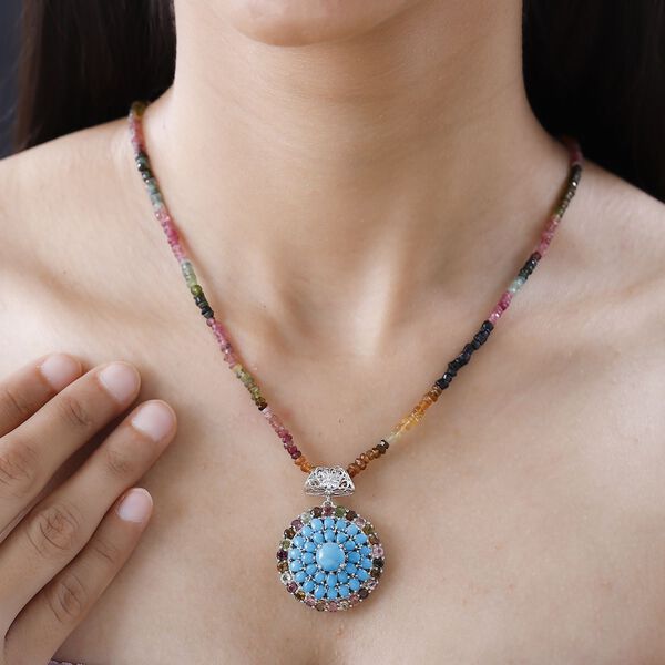 Sleeping Beauty T&uuml;rkis, Mehrfach-Turmalin Anh&auml;nger mit Kette ca. 45 cm 925 Silber platiniert ca. 55.18 ct image number 3