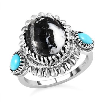 Wei&szlig;er B&uuml;ffel und Sleeping Beauty T&uuml;rkis Ring - 6,37 ct.