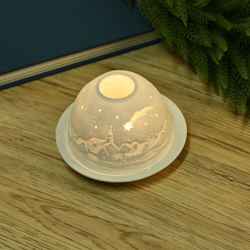 Weihnachts-Windlicht, unglasiertes, weißes Porzellan mit LED, 10 cm, Sternschnuppe image number 0