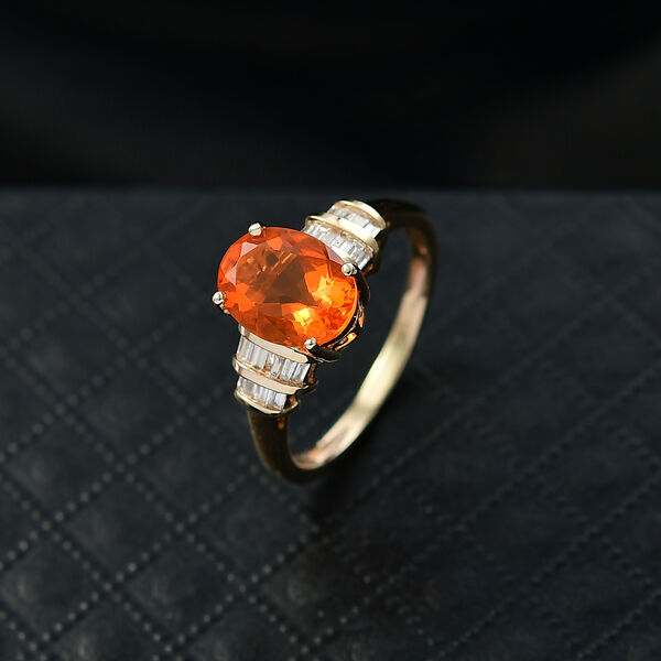 AAAA Mexikanischer Purpurroter Feueropal, Weißer Diamant Ring 585 Gold (Größe 17.00) ca. 1,47 ct image number 1