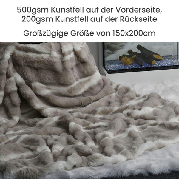 Deluxe Weiche Doppelseitige Kunstfell-Decke, 150x200cm, grau image number 2