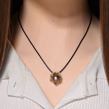 Lila Edison Perle (9-11 mm), Wei&szlig;er Zirkonia Anh&auml;nger Nickelfreies Messing