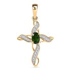 Natürlicher Chromdiopsid, Weißer Zirkon Anhänger 925 Silber vergoldet ca. 0.67 ct