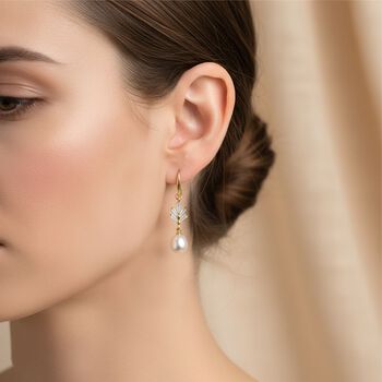 Wei&szlig;e S&uuml;&szlig;wasser Perle (7-9 mm), Wei&szlig;er Zirkonia Ohrringe Nickelfreies Messing vergoldet