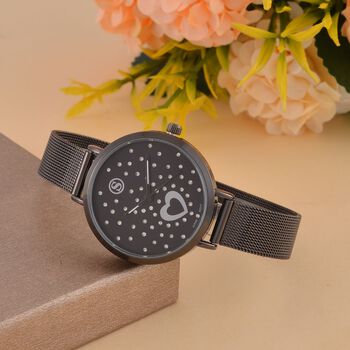 STRADA - Japanisches Uhrwerk, Wei&szlig;er Kristall, 8.5 cm Reiner Edelstahl, Schwarzfarben