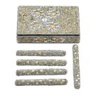 Perlenverziertes Schreibset 6 teilig, Tagebuch 10 x 15 cm, Aufbewahrungsbox, 5 Kugelschreiber, Silber