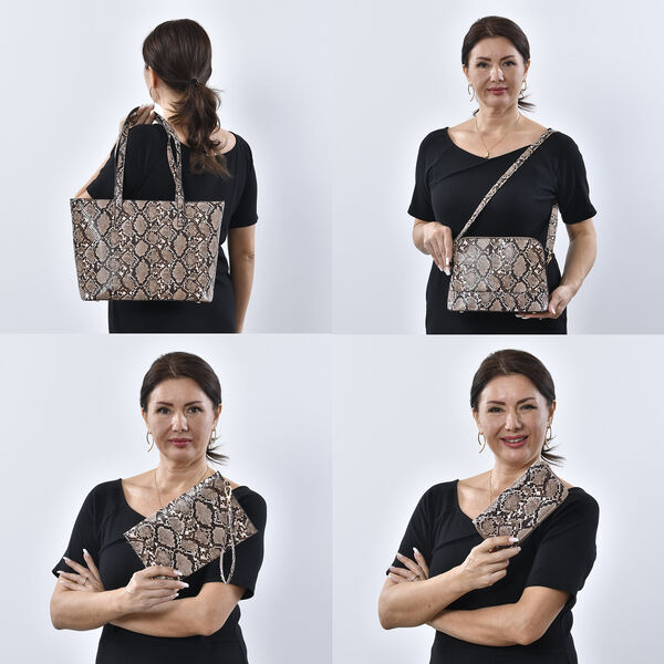 Passage - 4er-Set, Handtasche, Crossbody Tasche, Clutch und Brieftasche mit Python Muster image number 2