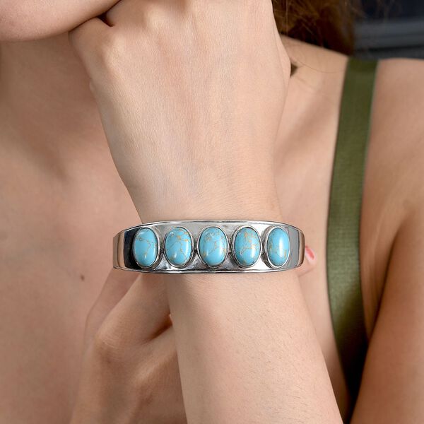 Blaues Türkis Armreif ca. 19 cm Edelstahl ca. 24.78 ct image number 3