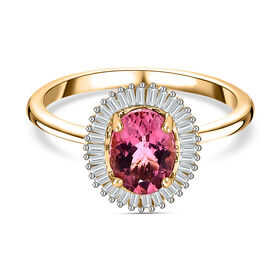 AAA rosa Calabar Turmalin und Diamant Ring in 585 Gelbgold - 1,39 ct.