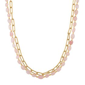 Rosenquarz Halskette, flexibel, vergoldet ca. 130.00 ct