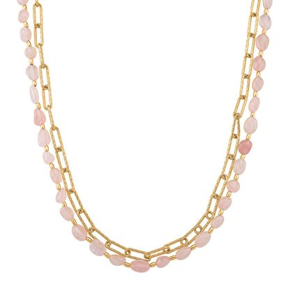 Rosenquarz Halskette, ca. 45 cm + 5 cm Extender, vergoldet ca. 130.00 ct
