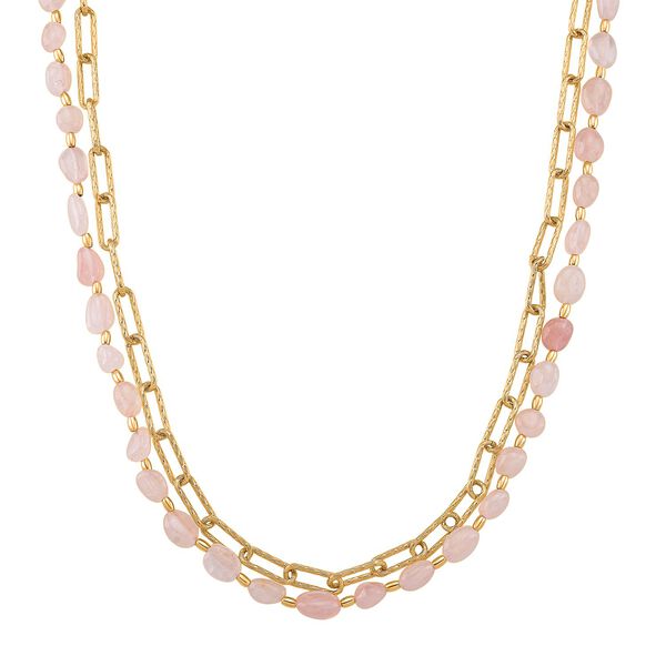 Rosenquarz Halskette, ca. 45 cm + 5 cm Extender, vergoldet ca. 130.00 ct