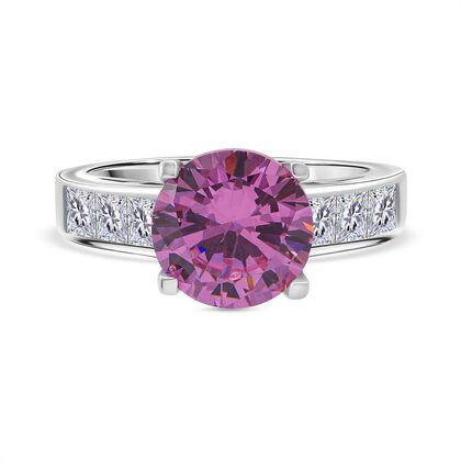 Lustro Stella Rosa Saphir-Farbener Zirkonia, Wei&szlig;er Zirkonia Ring 925 Silber rhodiniert (Gr&ouml;&szlig;e 21.00)