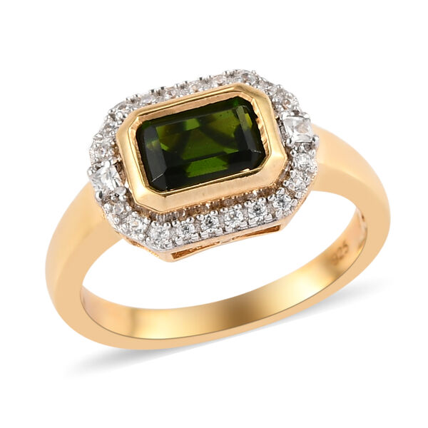 Nat&uuml;rlicher Chromdiopsid und wei&szlig;er Zirkon-Ring, 925 Silber vergoldet  ca. 1,47 ct image number 4