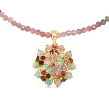 D'Joy Mehrfarbig-Turmalin, Nat&uuml;rlicher, &auml;thiopischer Welo Opal Schmuckset ca. 45 cm 925 Silber 750 Gelbgold Vermeil ca. 31.97 ct