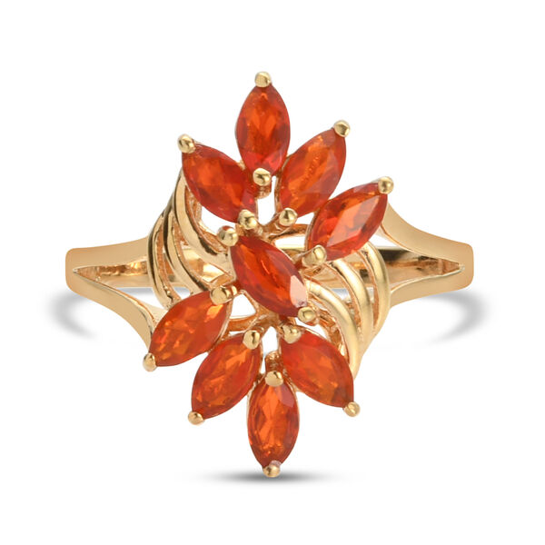 Mexikanischer Kirschfeuer-Opal Ring 925 Silber 585 Vergoldet