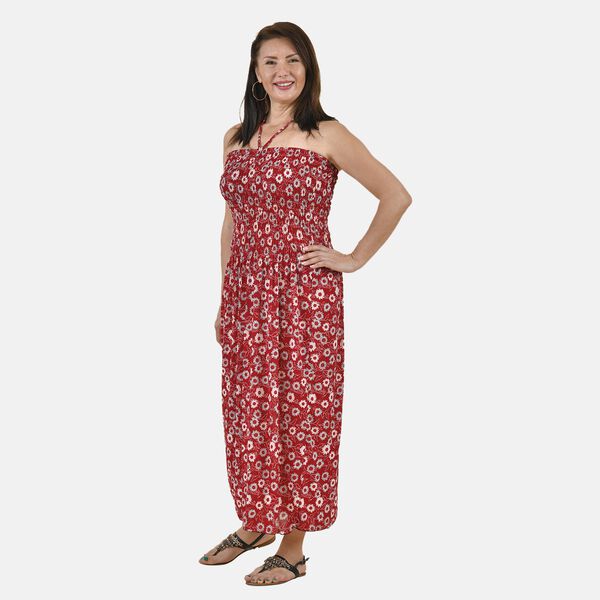 TAMSY - Gesmoktes Maxi-Kleid, Sommerkleid, Blumenmuster, rot image number 2