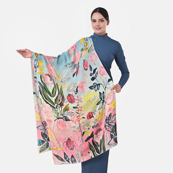 LA MAREY - Schulterstola aus 100 % Kaschmirwolle, 70 x 195 cm, Rosa Blumenprint