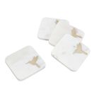 4er-Set, Marmor Untersetzer mit Messingintarsie, Kolibri, Größe 10x10 cm, Weiß