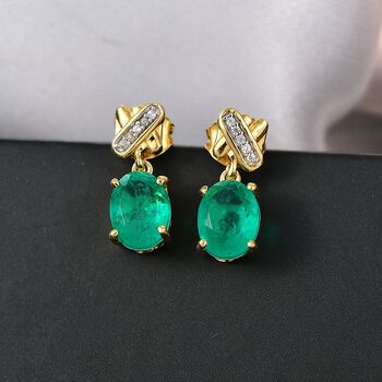 D'Joy Smaragd Triplett Quarz und wei&szlig;e Zirkon Ohrringe - 2,89 ct.